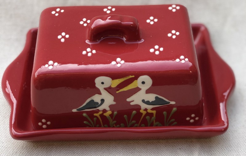 Butter dish red stork