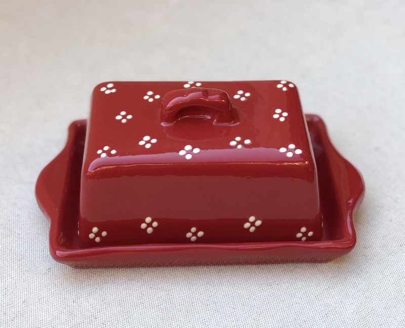 Butter dish red with cream points