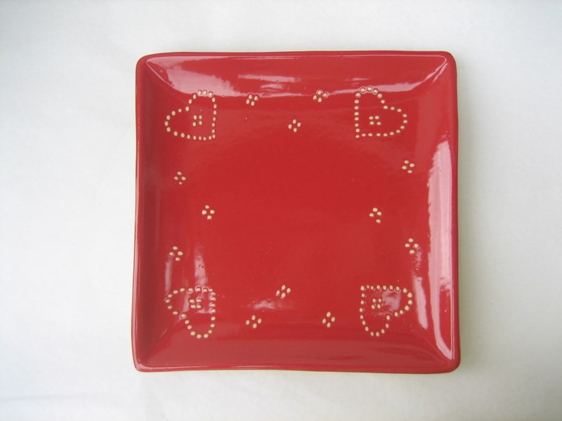 Grande assiettes carr�e rouge coeurs