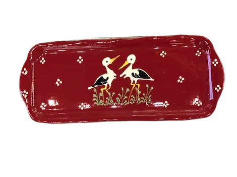 Cake dish red with stork
