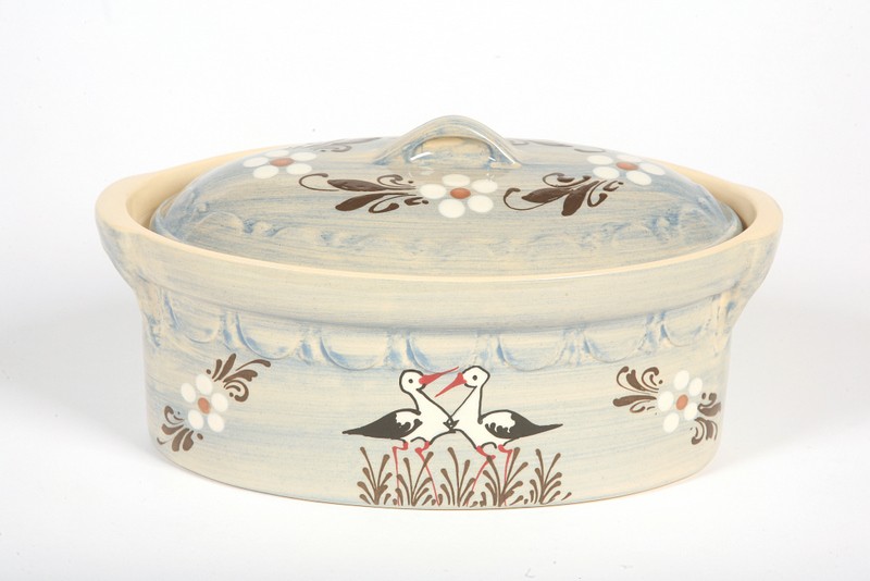 Terrine bleu clair cigognes 31cm N�4