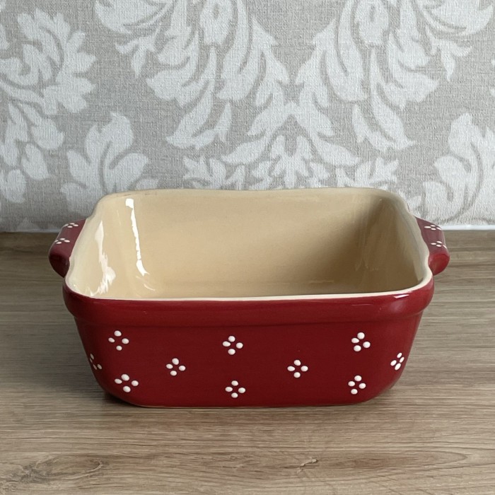 Petit plat gratin carré rouge points