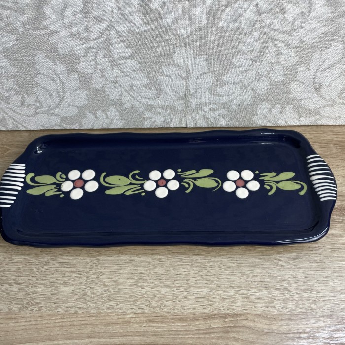 Plat à cake bleu fleur