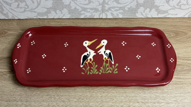 Cake dish red with stork