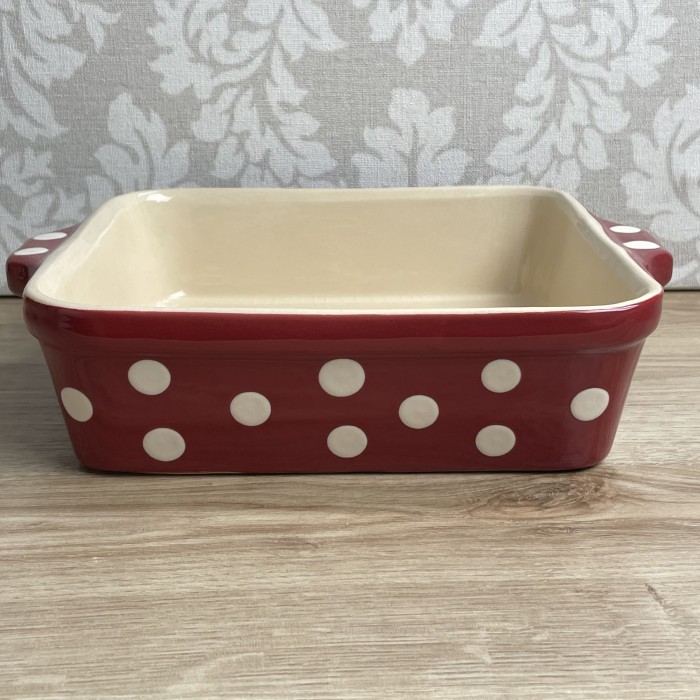 Plat à gratin carré rouge gros pois
