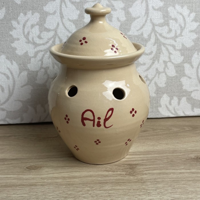 Pot à ail crème points rouge