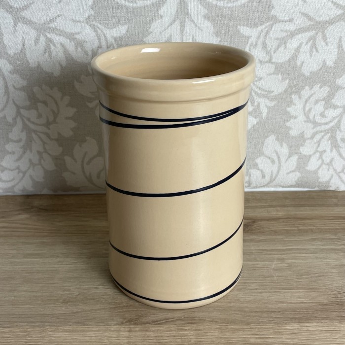 Pot à ustensiles crème bleu cerclée