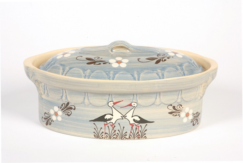 Terrine bleu clair cigognes 42cm N°1 pour 8 personnes