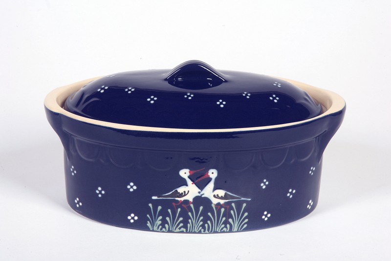 Terrine bleu foncé cigognes 31cm N°4 pour 2 à 3 personnes