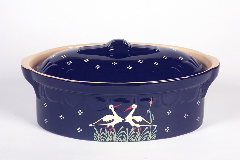 Terrine bleu foncé cigognes 42 cm n°1 pour 8 personnes