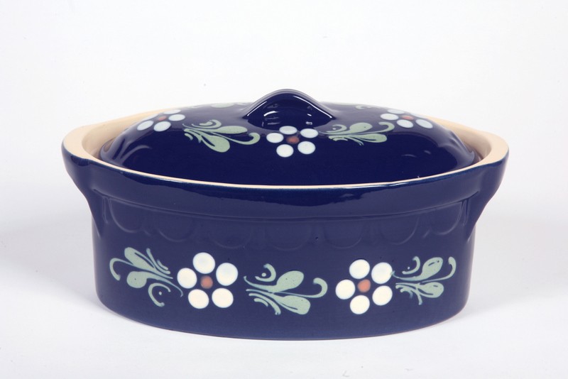 Terrine bleu foncé fleurs 25 cm N°5