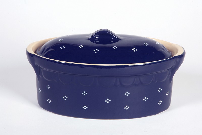 Terrine bleu foncé points 31 cm N°4 pour 2 à 3 personnes