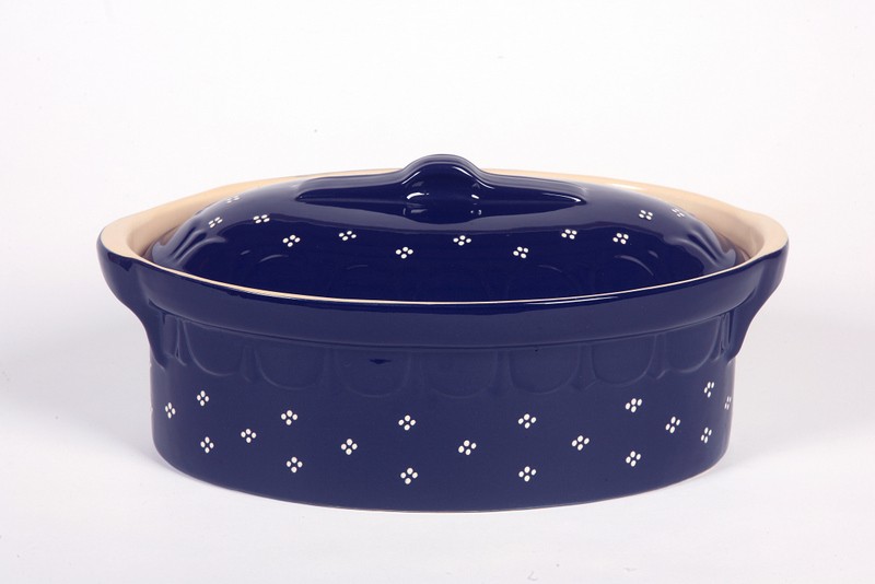 Terrine bleu foncé points 