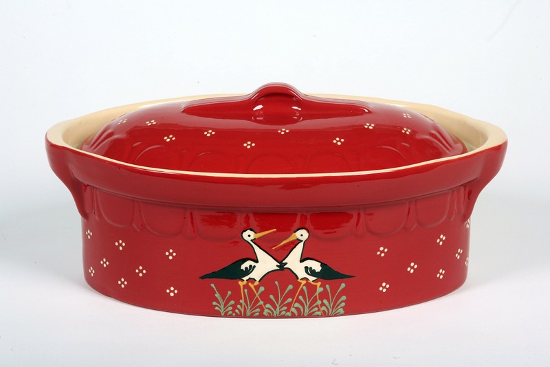 Terrine red with stork 25cm N°5